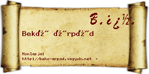 Bekő Árpád névjegykártya